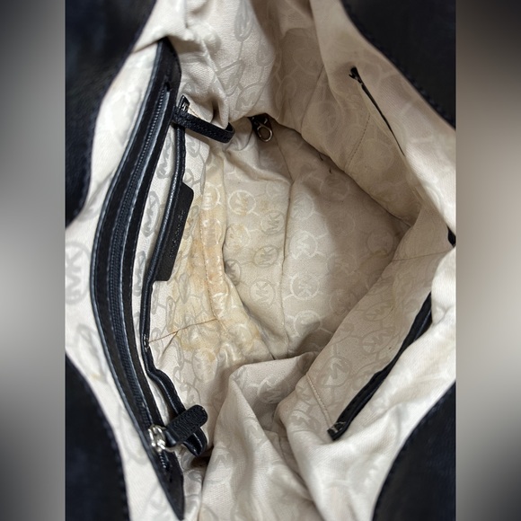 Michael Kors Black Textured Leather Large Shoulder Bag Chain Strap Lock Key - Picture 12 of 13